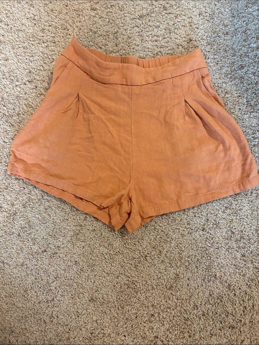 High-Waist Textured Women’s Shorts in Rust Orange